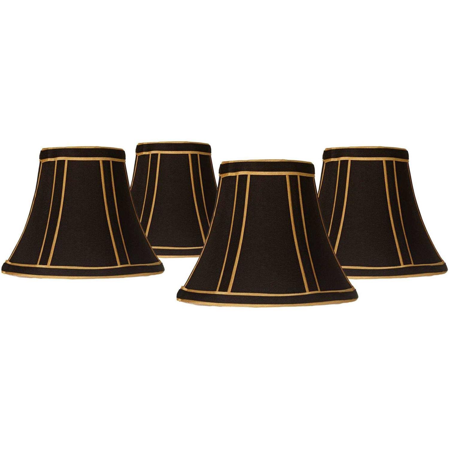 Springcrest Set Empire Lamp Shades Black with Gold Trim Small 3 Top x 6 Bottom x 5 High Candelabra Clip-On Fitting