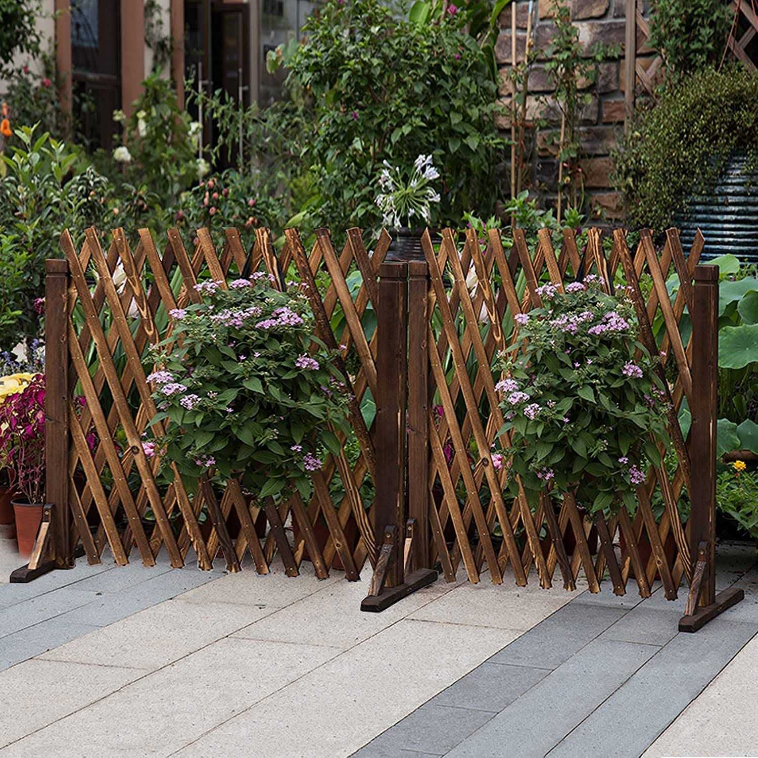 tonchean 2 pack expandable wood garden fence retractable garden trellis fence plant screen freestanding expanding patio fence