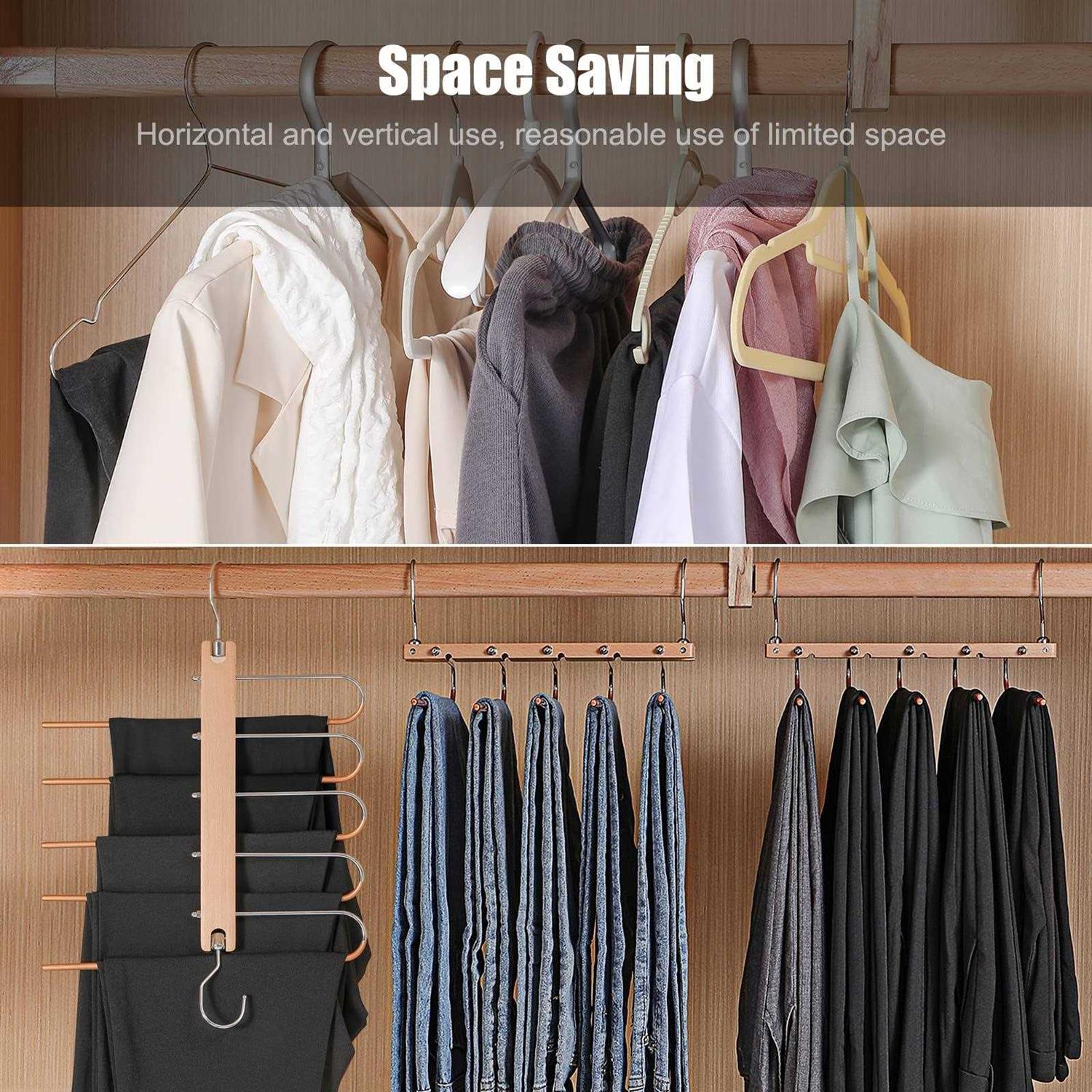 2 Pack Pants Hanger Space Saving Solid Wood Non-Slip Pants Hanger