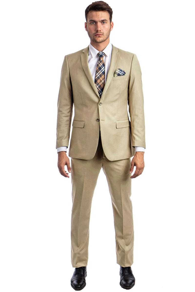 Men’s Basic 2 Button Slim Fit Wedding Suit in Tan