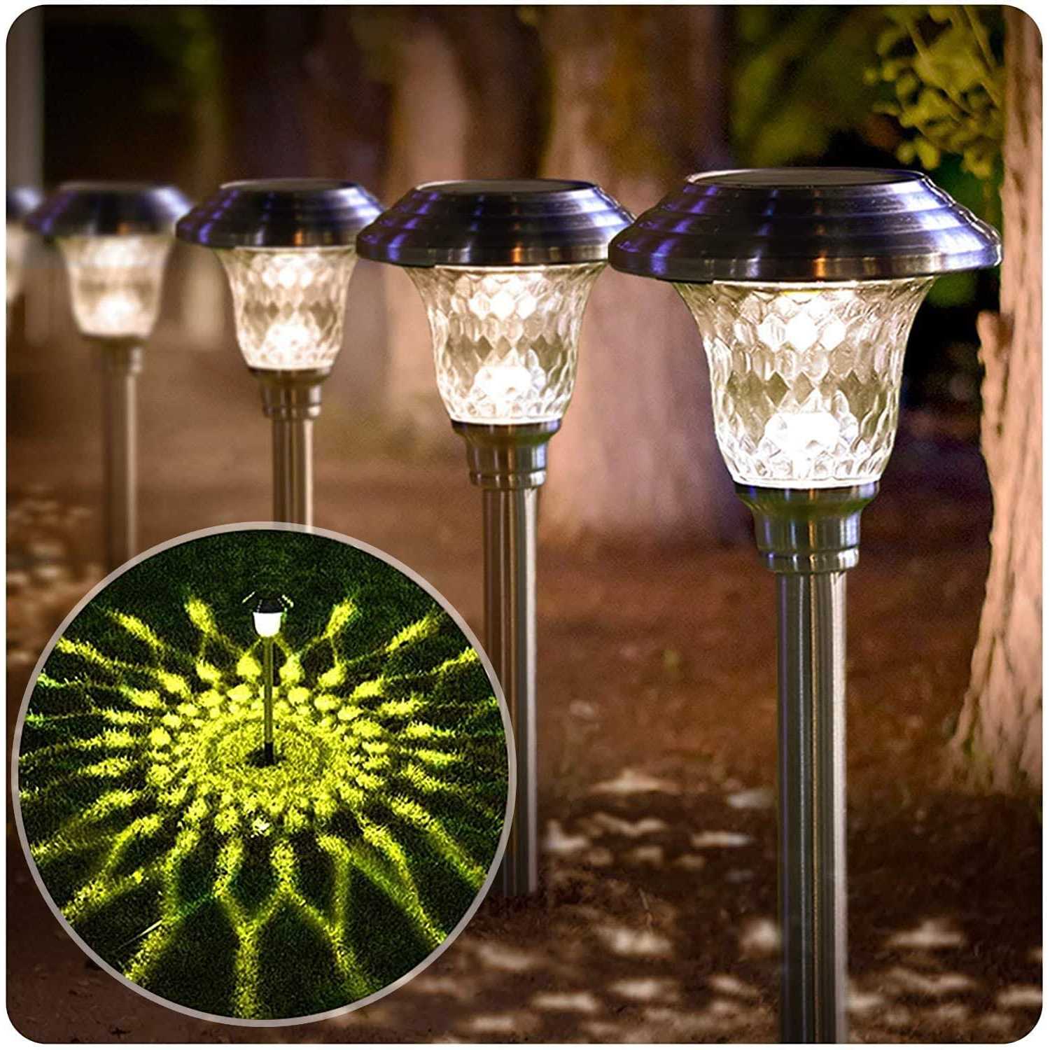 BEAU JARDIN Solar Pathway Lights Waterproof Lights Supper Bright Up to 12 Hrs,Stainless Steel Auto On/Off Solar Powered