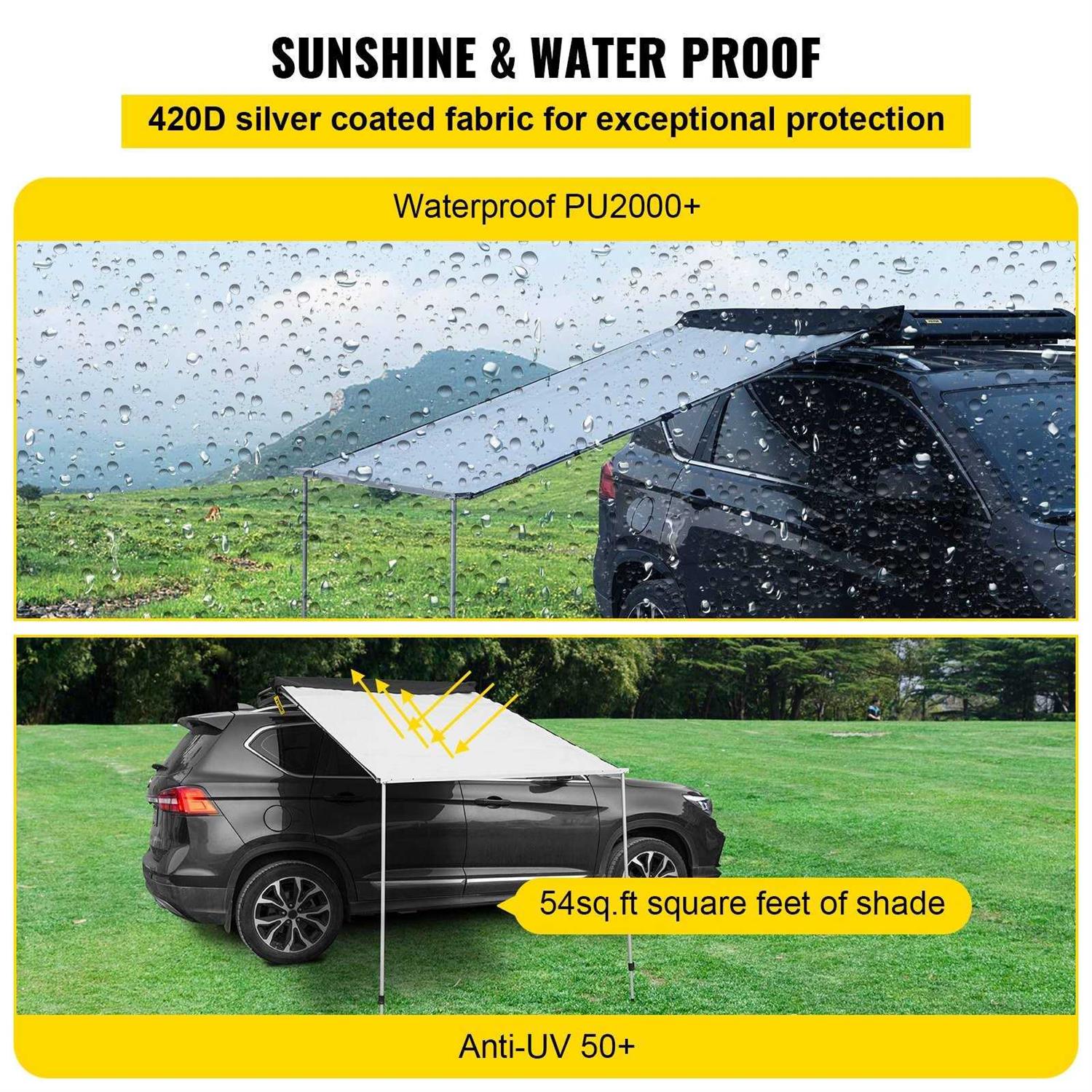 Vevor Car Side Awning Pull-Out Retractable Vehicle Awning Waterproof Uv50+