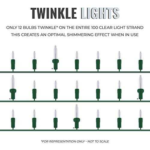 612 Vermont 100 Clear Christmas Twinkle Lights on Green Wire, Indoor and Outdoor Use
