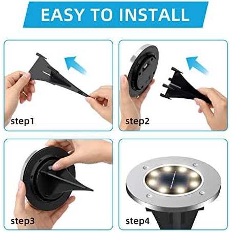 12Pcs Solar Ground Lights Outdoor Waterproof Solar Outdoor Lights,8LED Underground Light Solar Outdoor Lights Landscape Solar Garden Lights