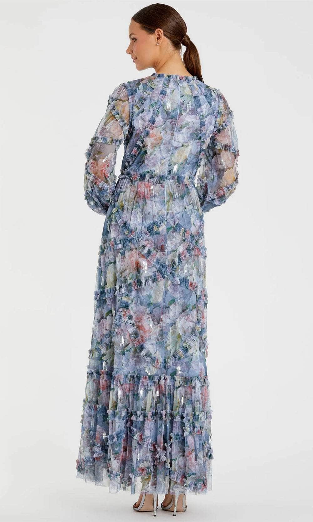 Floral Print Long Sleeve Evening Dress