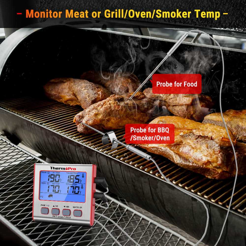 ThermoPro Digital Meat Thermometer with Dual Probes and Timer Mode Grill Smoker Thermometer TP17W