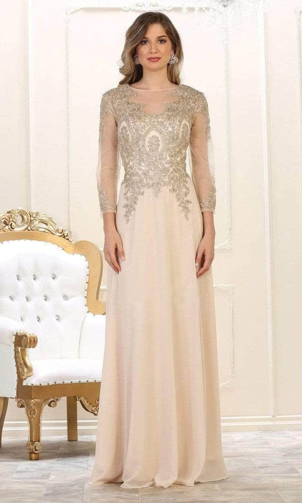 Sheer Long Sleeve Long Dress