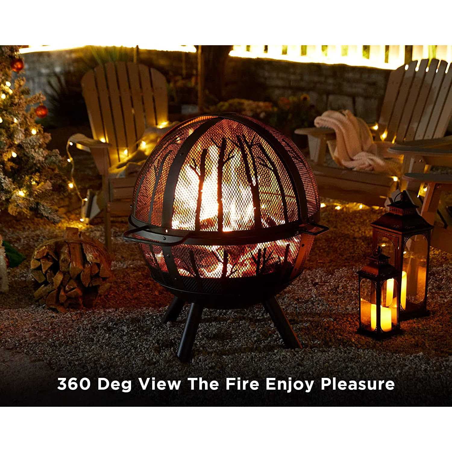 Papajet 35 inch Wood Burning Globe Fire Pit for Outside Steel