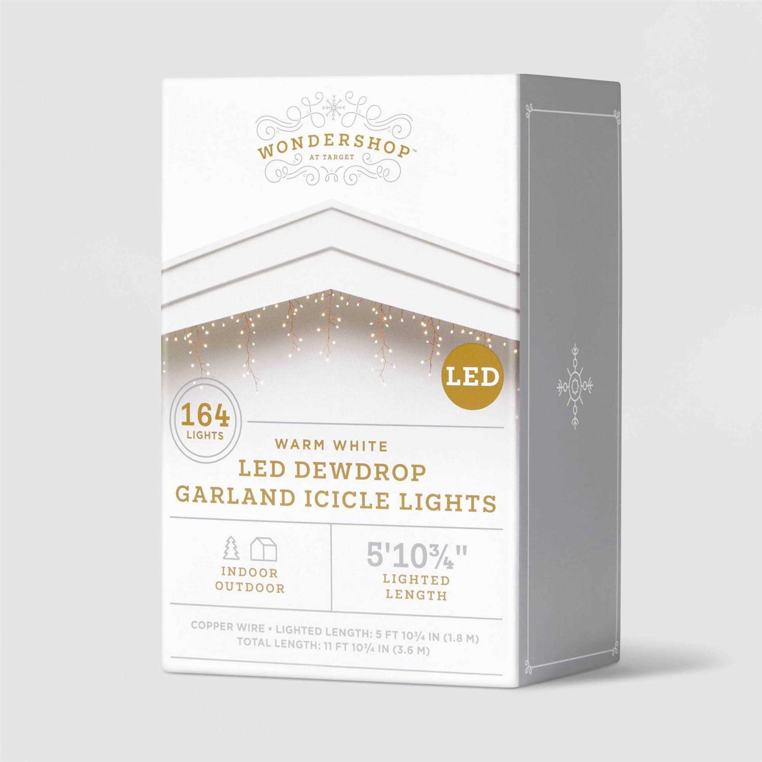 Wondershop 164ct LED High Density Dewdrop Garland Icicle Lights Warm White with Copper Wire