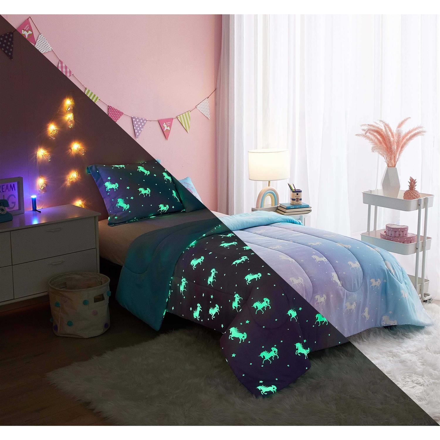 Your Zone 5 Piece Glow In the Dark Comforter Set with Bonus String Light