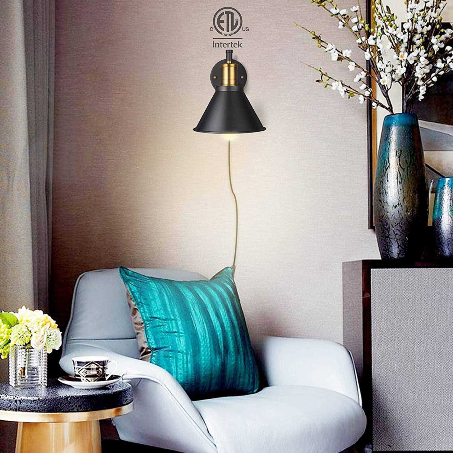 ArcoMead Swing Arm Wall Lamp Wall Sconce 2-Pack Plug in Cord with Switch,Vintage Barn Wall Light Bronze