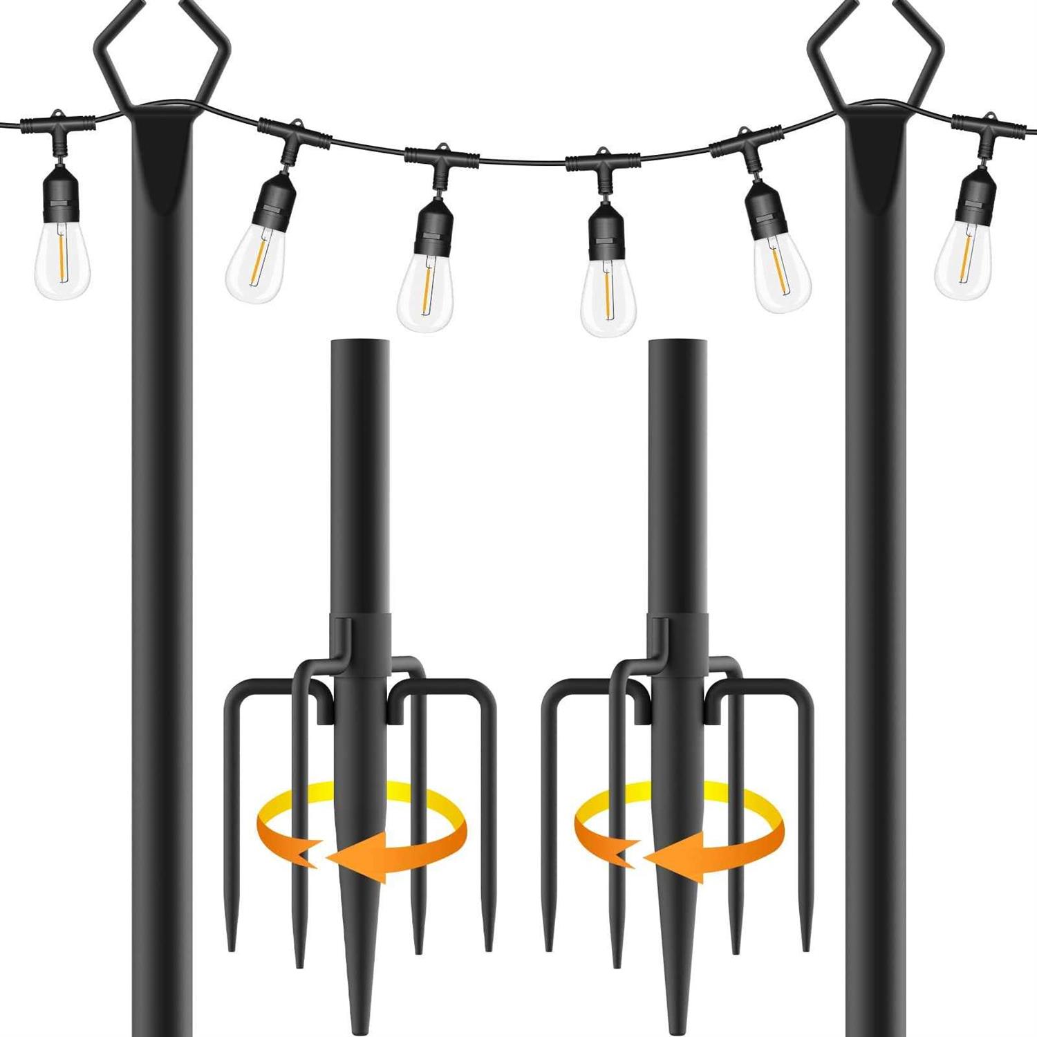Aulimhti 10Ft Metal Poles with Fork for Outdoor String Lights,2 Pack
