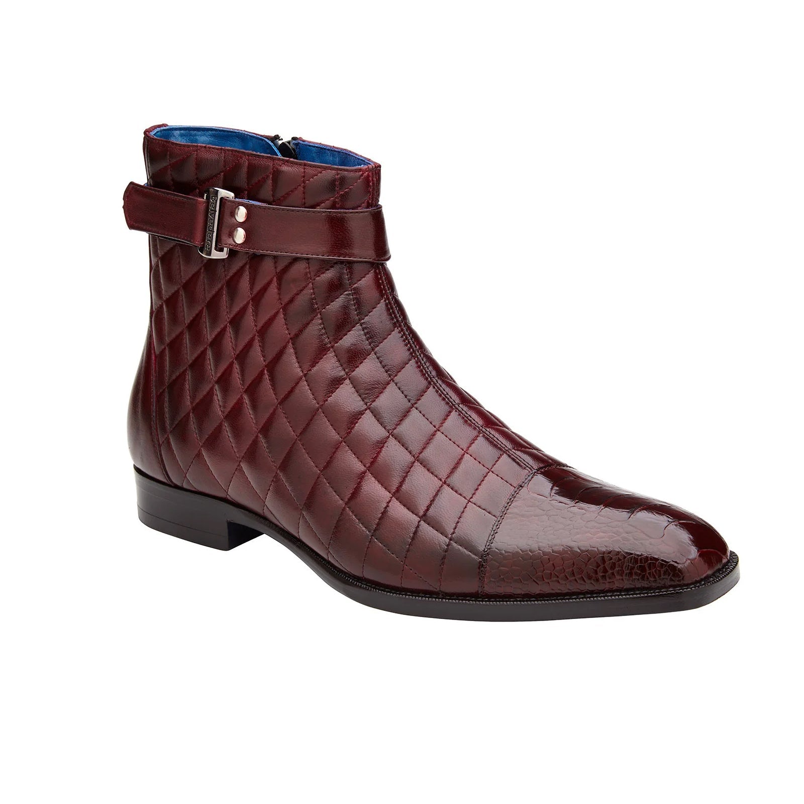 Men’s Belvedere Libero Quilted Leather & Ostrich Leg Cap Toe Chelsea Boot in Burgundy