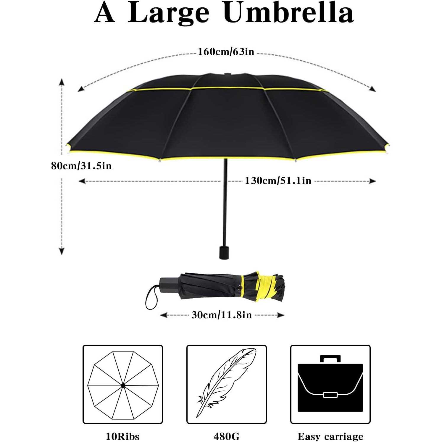 Kalolary 62 Inch Extra Oversize Large Compact Golf Umbrella,Double Canopy Vented Windproof Waterproof Stick Umbrellas for women men
