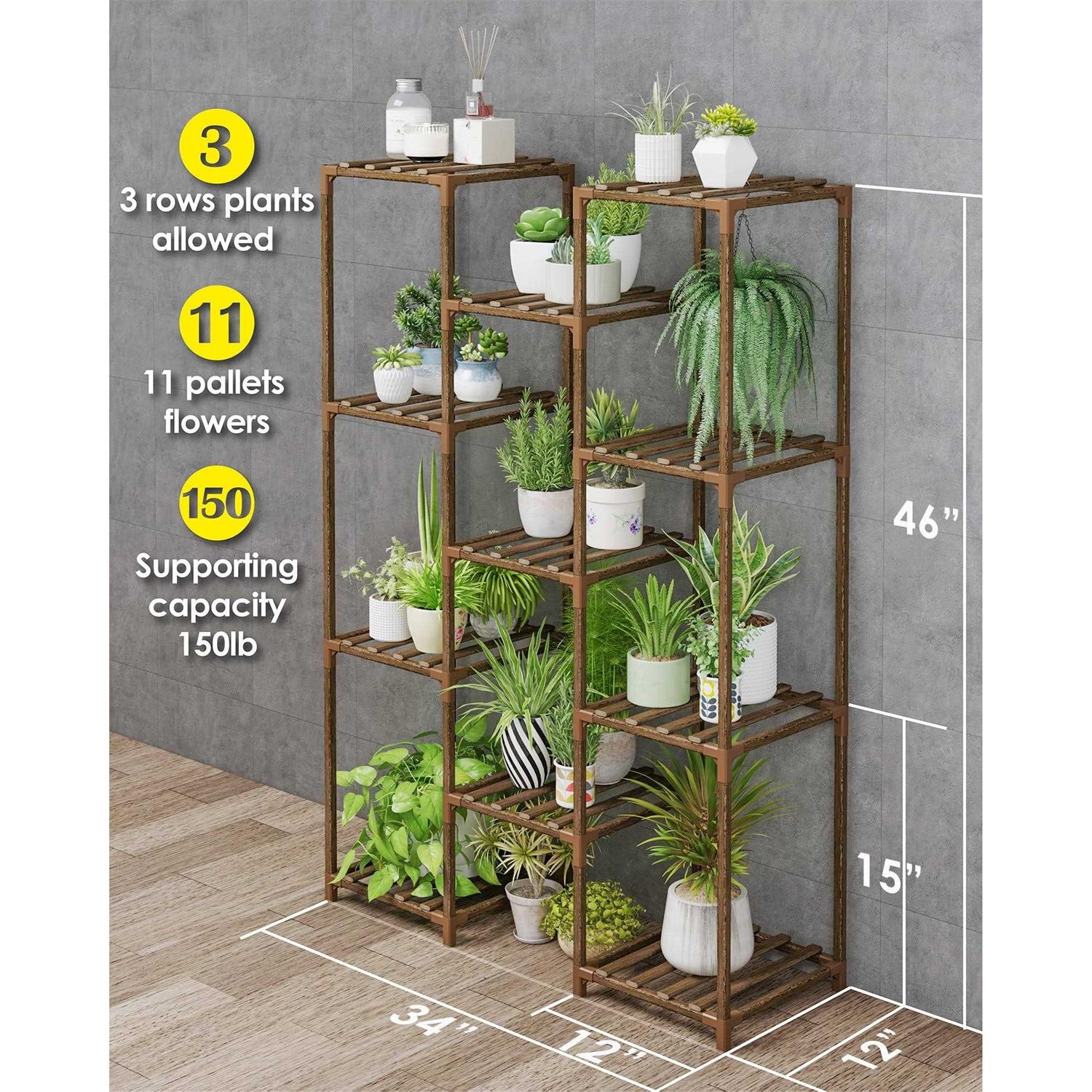 Bamworld Large Plant Stand Indoor Outdoor Plant Shelves Indoor Plant Holder for Living Room Outdoor Plant Rack Indoor Multiple Plants Patio Balcony