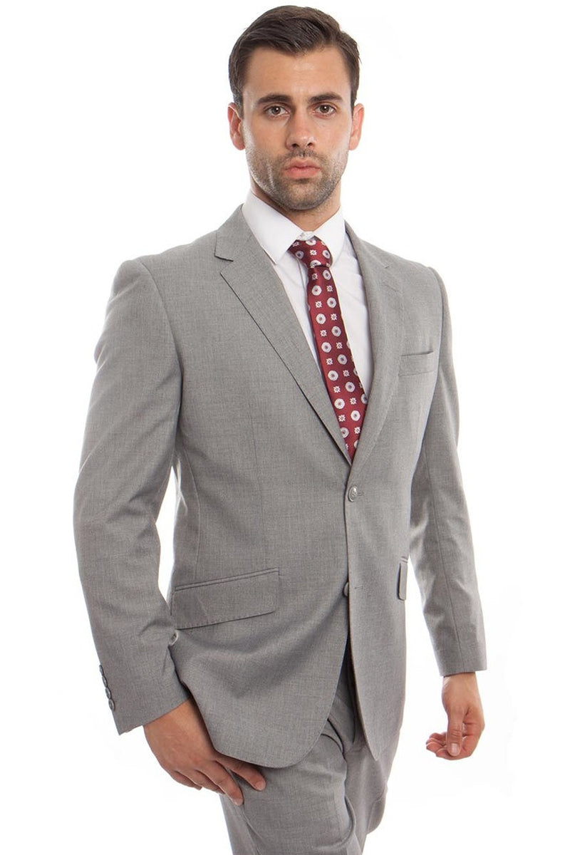 Men’s Designer Two Button Modern Fit Wool Suit in Light Grey