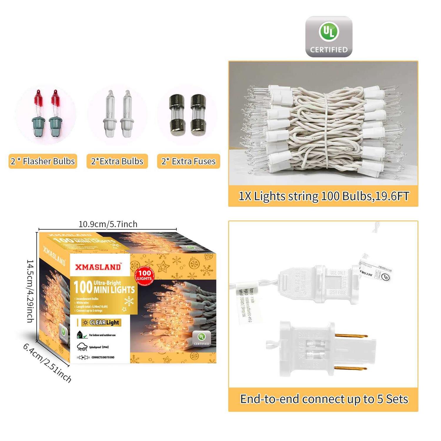 XMASLAND Ultra-Bright Connectable Christmas Light Set Incandescent Bulb Mini String Light for Indoor Outdoor Christmas Tree