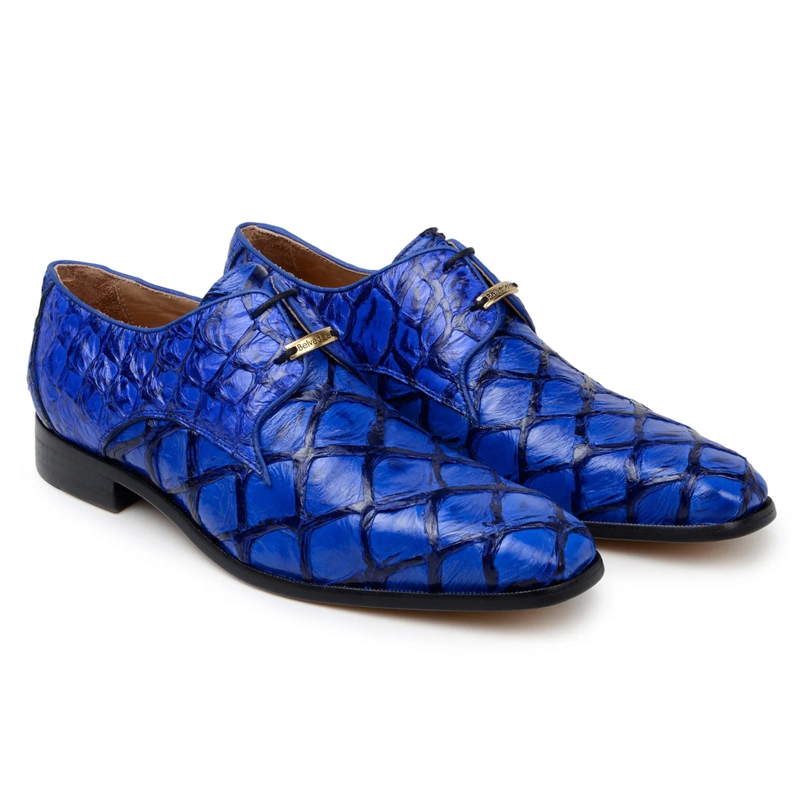 Men’s Belvedere Renzo Genuine Pirarucu Lace Up Derby Dress Shoe in Royal Blue