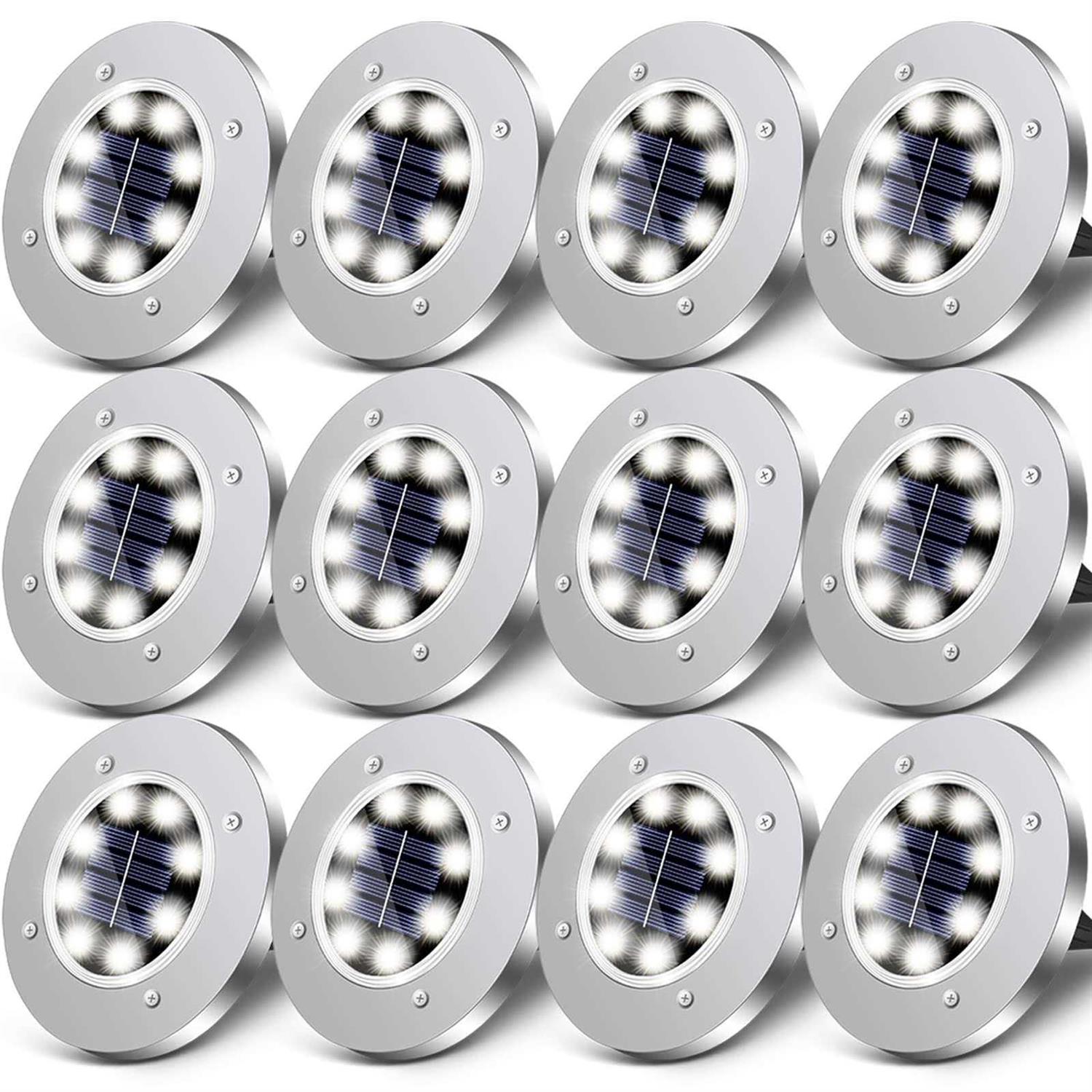 12Pcs Solar Ground Lights Outdoor Waterproof Solar Outdoor Lights,8LED Underground Light Solar Outdoor Lights Landscape Solar Garden Lights