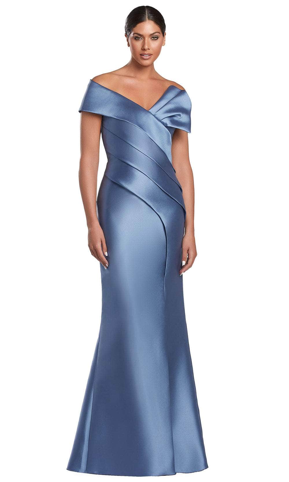 Pleated Bodice Off Shoulder Evening Gown