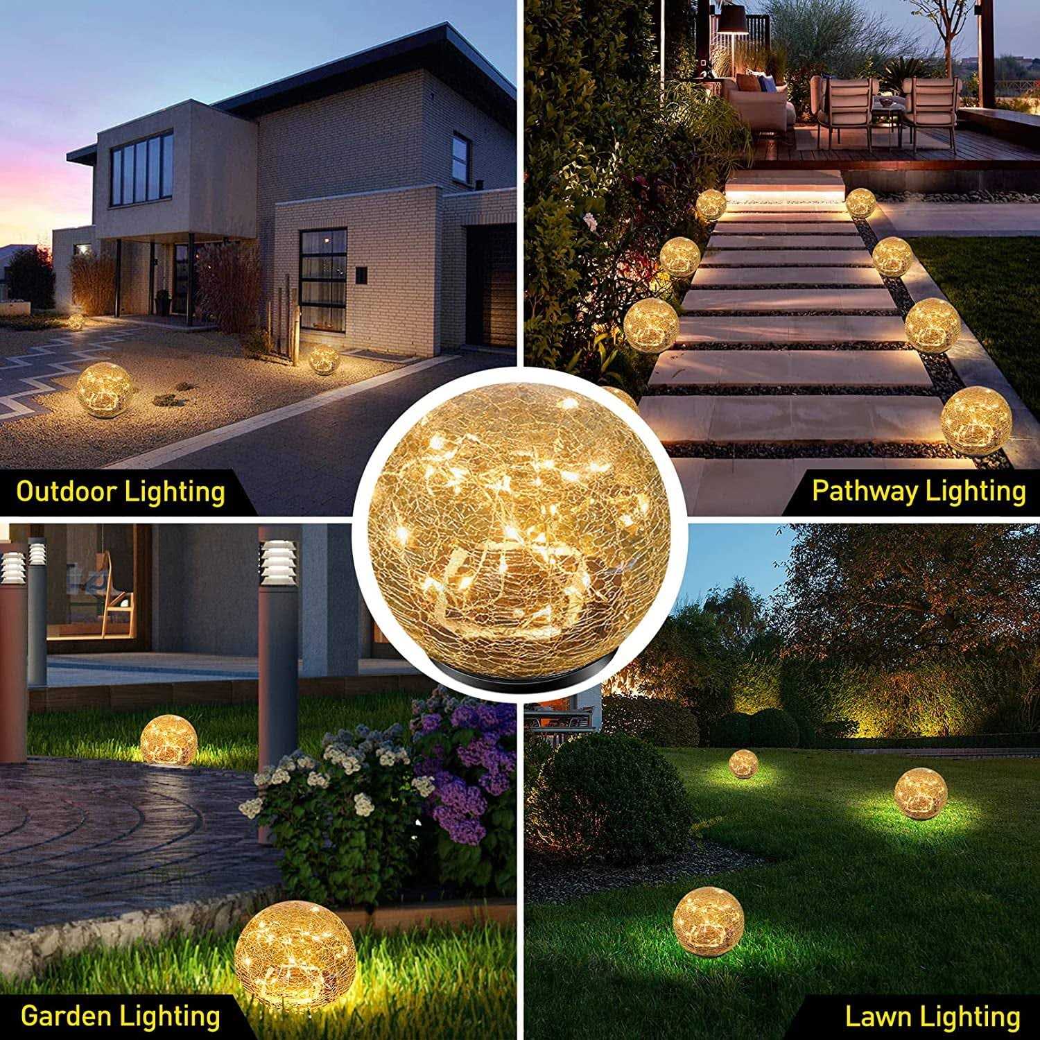 Bannad Garden Solar Lights Cracked Glass Ball Waterproof Warm White LED for Outdoor Decor Decorations Pathway Patio Yard Lawn