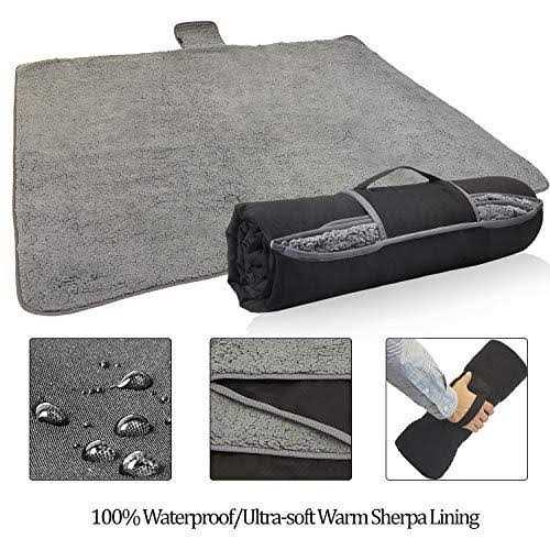Tirrinia Waterproof Outdoor Blanket with Sherpa Lining Windproof Triple Layers Warm Comfy Foldable for Camping Stadium