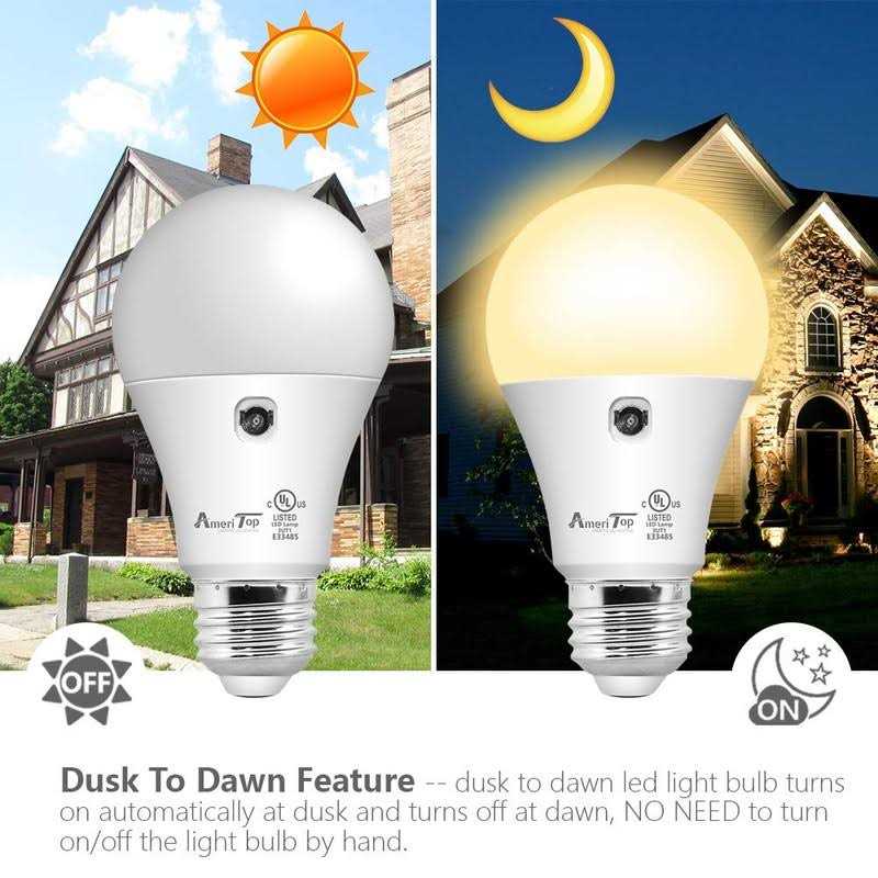 AmeriTop Dusk to Dawn Light Bulb 2 Pack A19 LED Sensor Light Bulbs