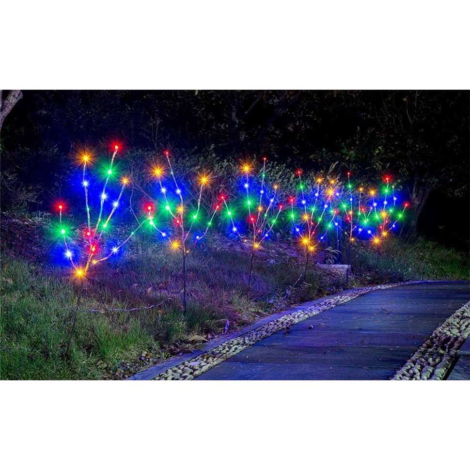 Vanthylit Pre-lit 3PK Christmas Twig Branches Pathway Lights with 30&” 60 LED Multi Color Bulbs Waterproof Plug in Brown Willow Branch Lights