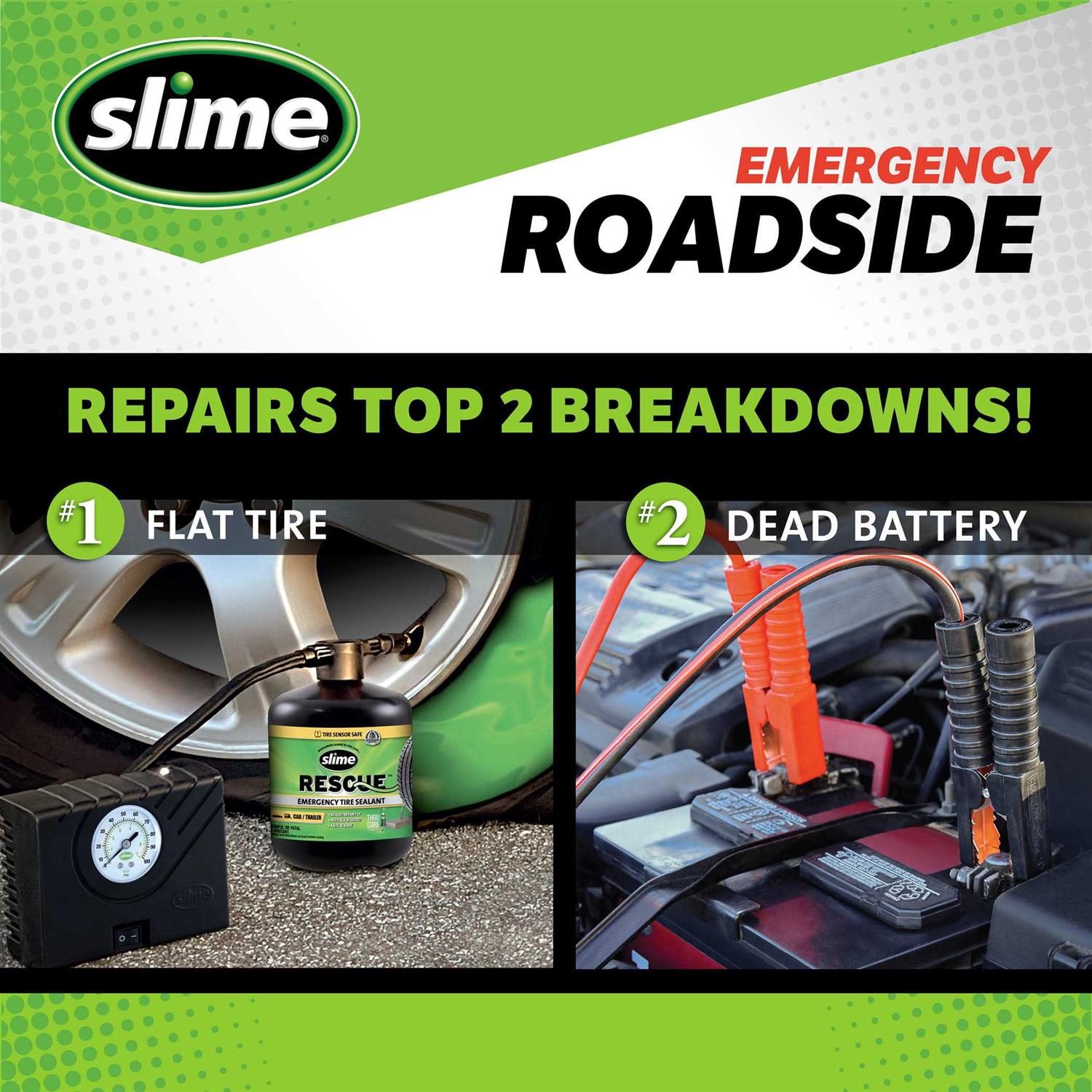 Slime Emergency Roadside Kit with Iator Jumper Cables & Tire Sealant