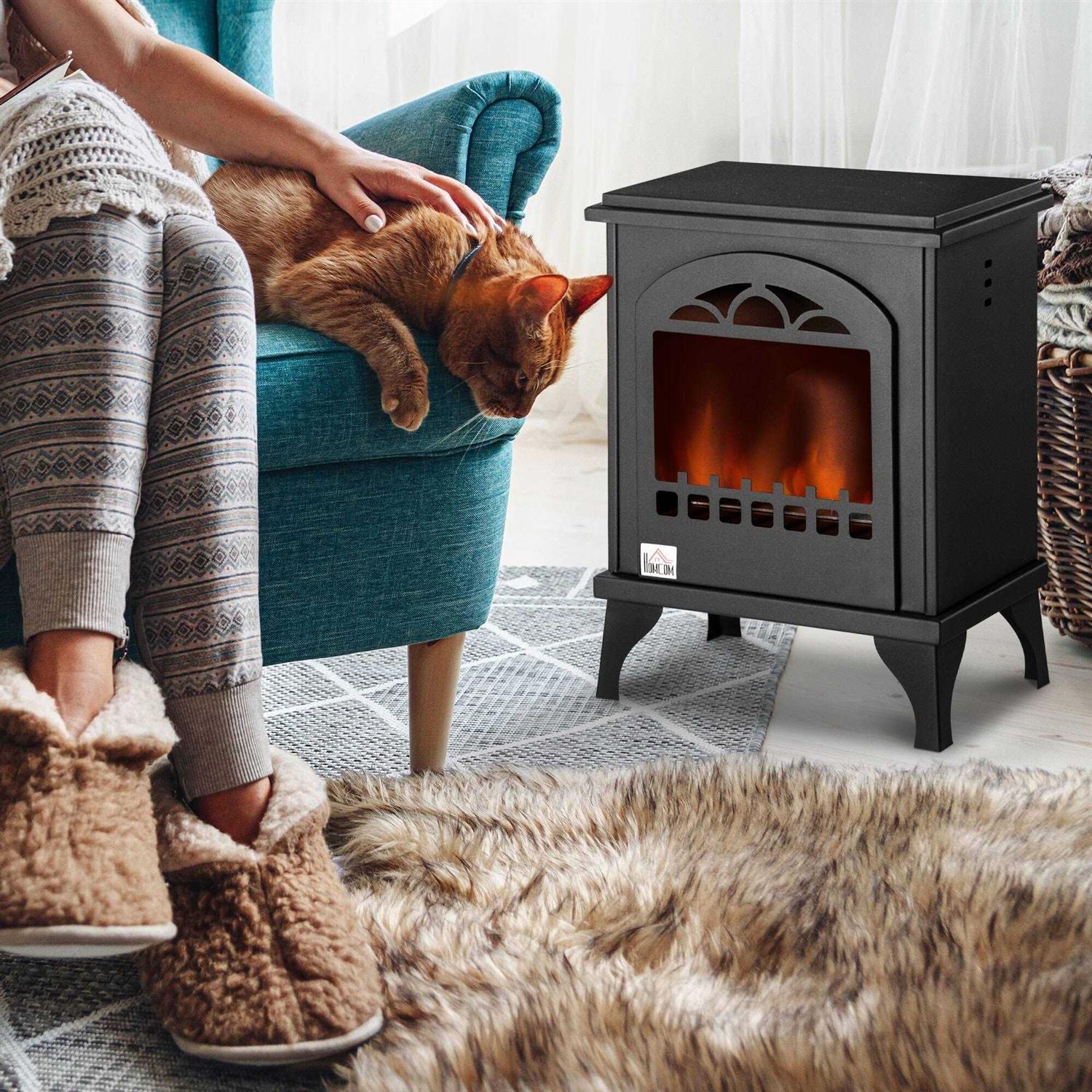 HOMCOM Ethanol Fireplace 9.75 Freestanding Stove Heater 0.4 Gal Max 470 Sq. Ft