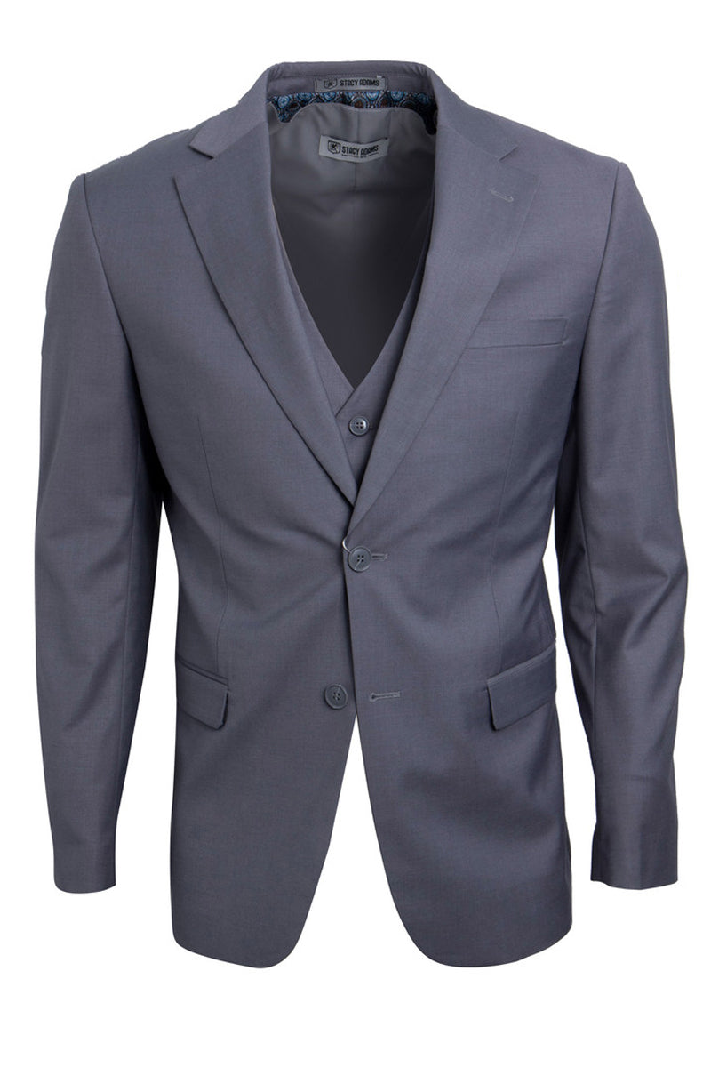 Men’s Two Button Vested Stacy Adams Basic Suit in Medium Grey