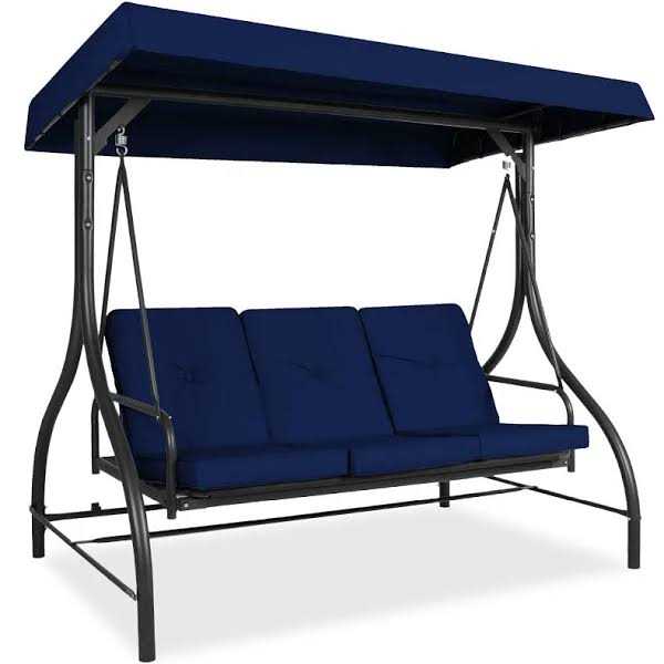 Best Choice Products 2-Person Outdoor Large Convertible Canopy Swing Glider Chair w/Removable Cushions