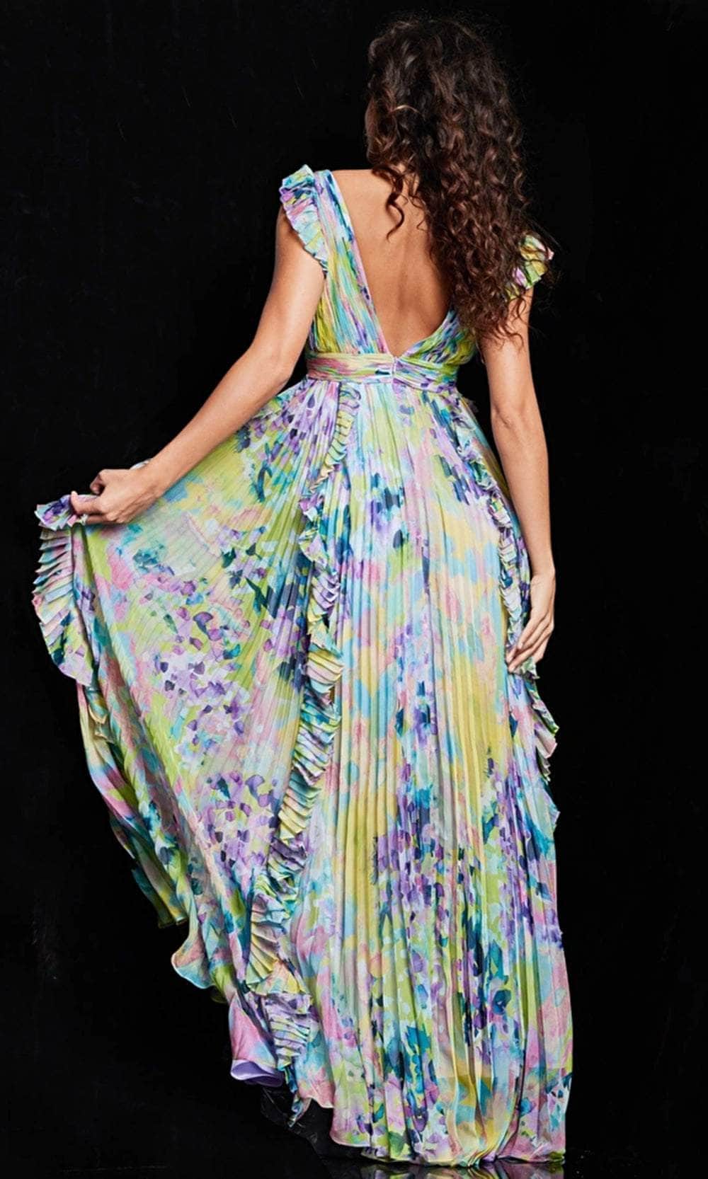 Flutter Sleeve Floral Evening Dress