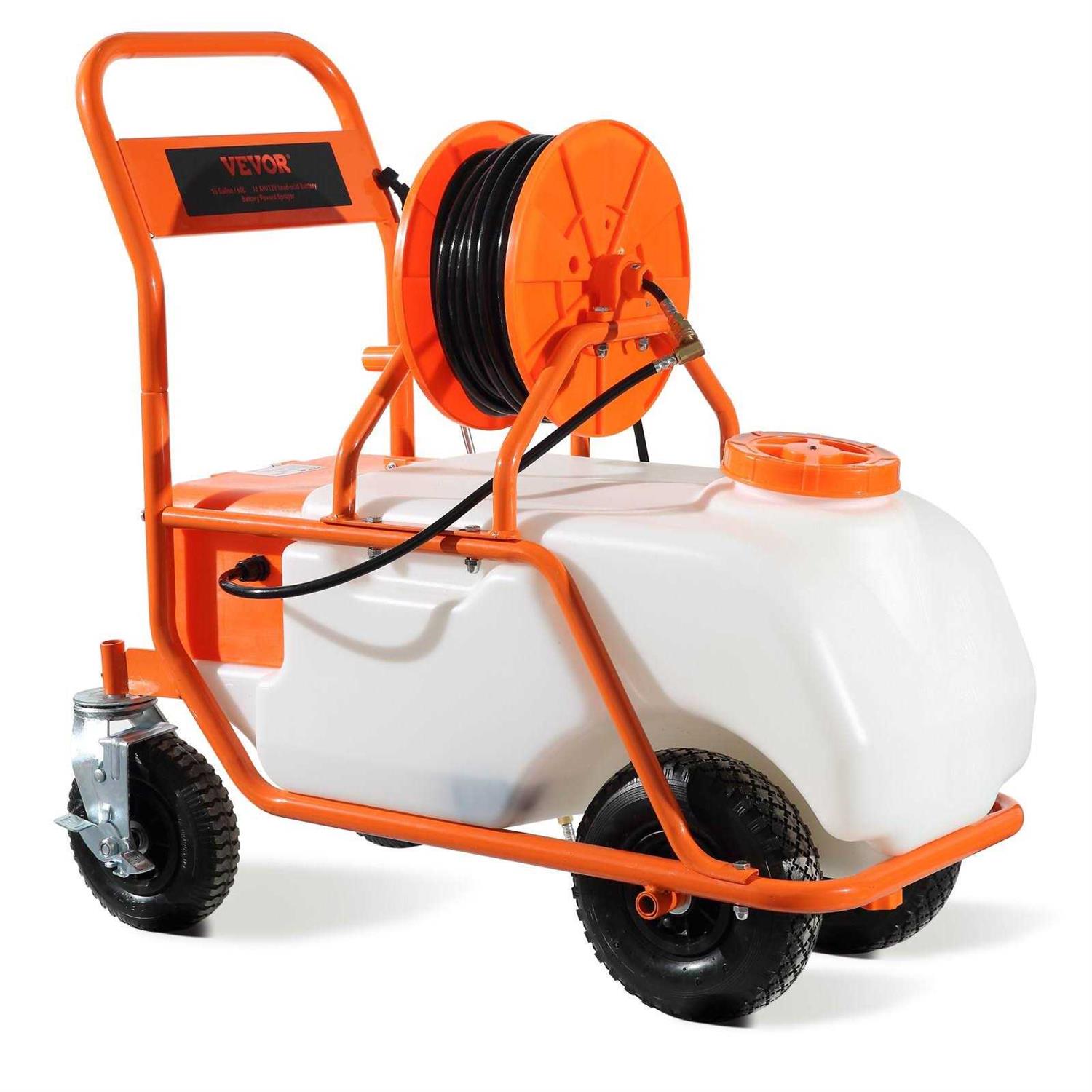 VEVOR 15 Gallon Lawn Sprayer on Wheel 0-90 Psi Adjustable Pressure 12V Battery