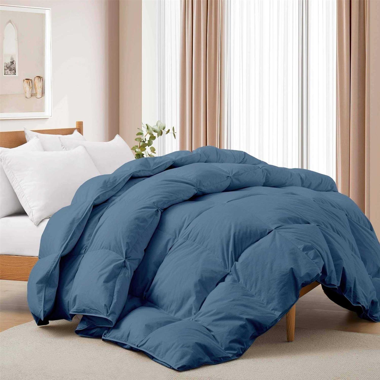 All Seasons Pinch Pleat Goose Feather and Down Comforter-Breathable Cotton Fabric Baffled Box Duvet Insert