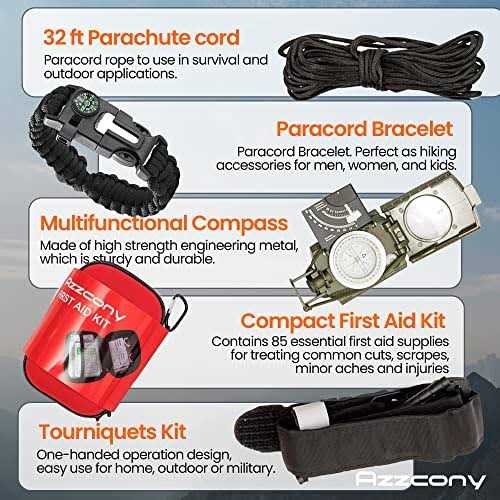 Emergency Survival & First Aid Kit & Tourniquet Go Bag Survival Gears with Compass Flashlight Shovel Fire Starter