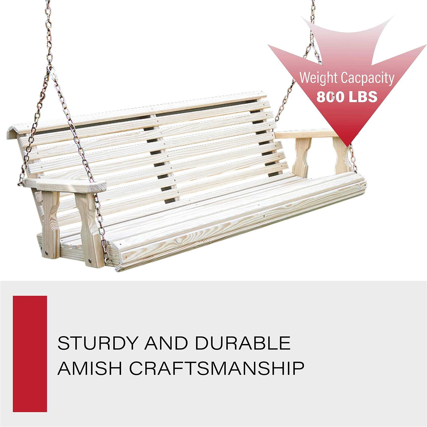 Amish Casual Heavy Duty 800 Lb Roll Back Treated Porch Swing with Hanging Cupholders