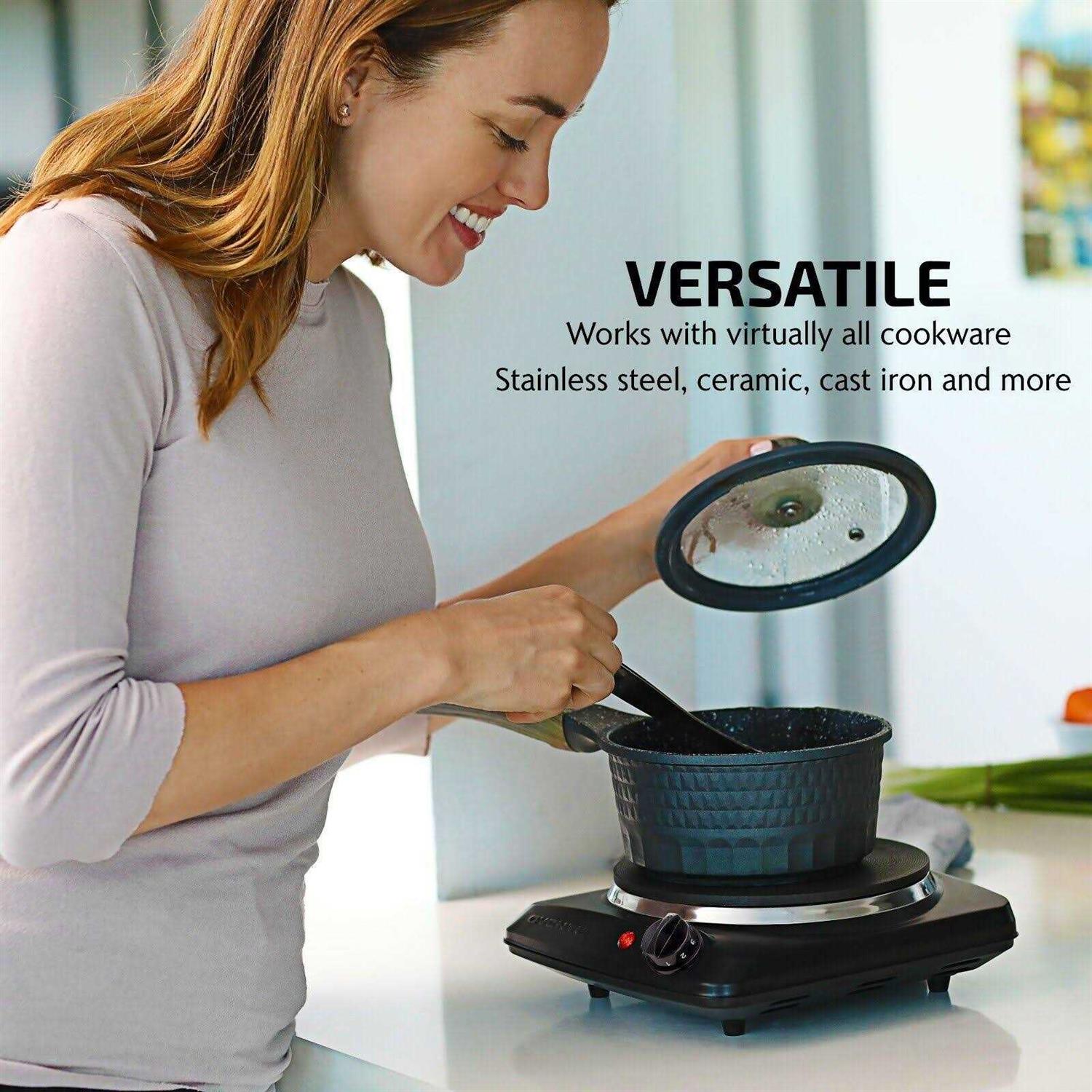 Ovente Electric Countertop Single Burner 1000W Cooktop with 7.25 Inch Cast Iron Hot Plate
