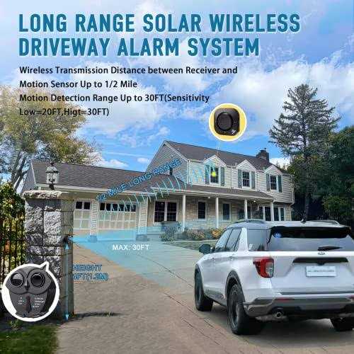 1/2 Mile Long Range Solar Wireless Driveway Alarm System IP65 Weatherproof Outdoor Motion Detectors&Sensor 120dB Siren Sound Light Security Alert