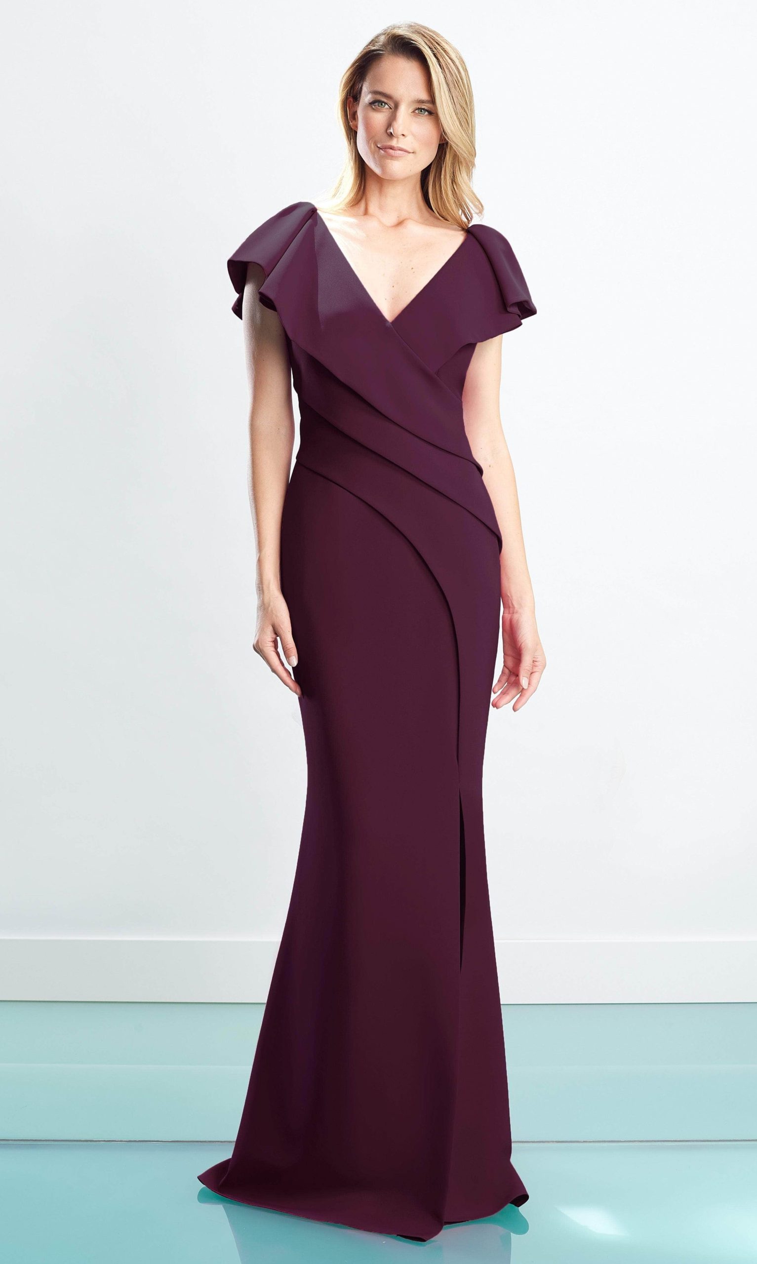 1456 Cap Sleeves V-Neck Trumpet Gown With Slit