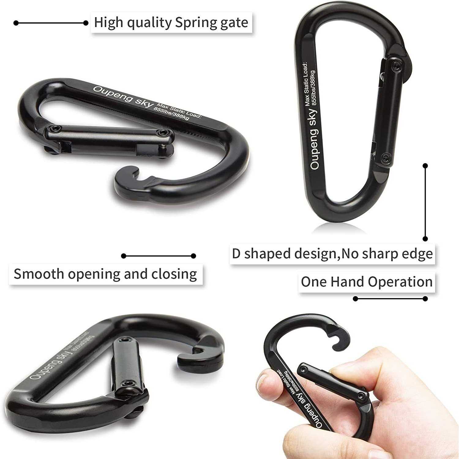 Carabiner Clip,855lbs,3 Heavy Duty D Ring Caribeener Clips,Carabiner Keychain Caribeaners for Hammocks,Camping,Hiking,Outdoors,Gym,Small Carabiners