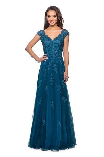 26942 V-Neck Floral Lace Mother of the Groom Tulle Gown