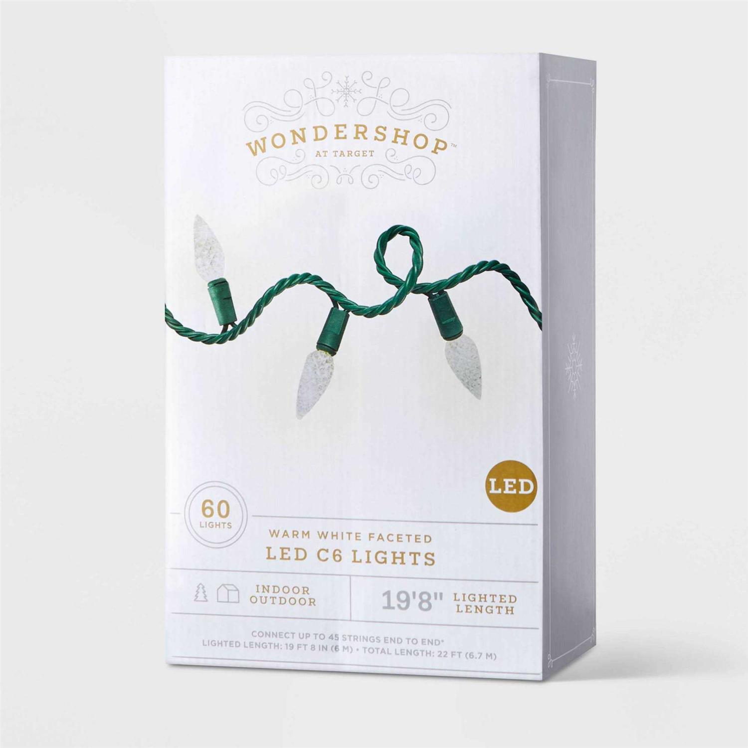 Wondershop LED C6 Faceted Christmas String Lights Green Wire