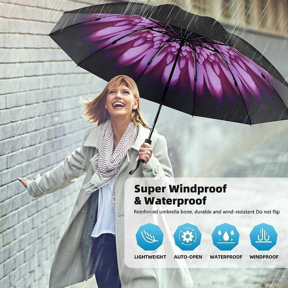 Trenovo Travel Inverted Umbrella 10 Ribs Automatic Folding Reverse Umbrella
