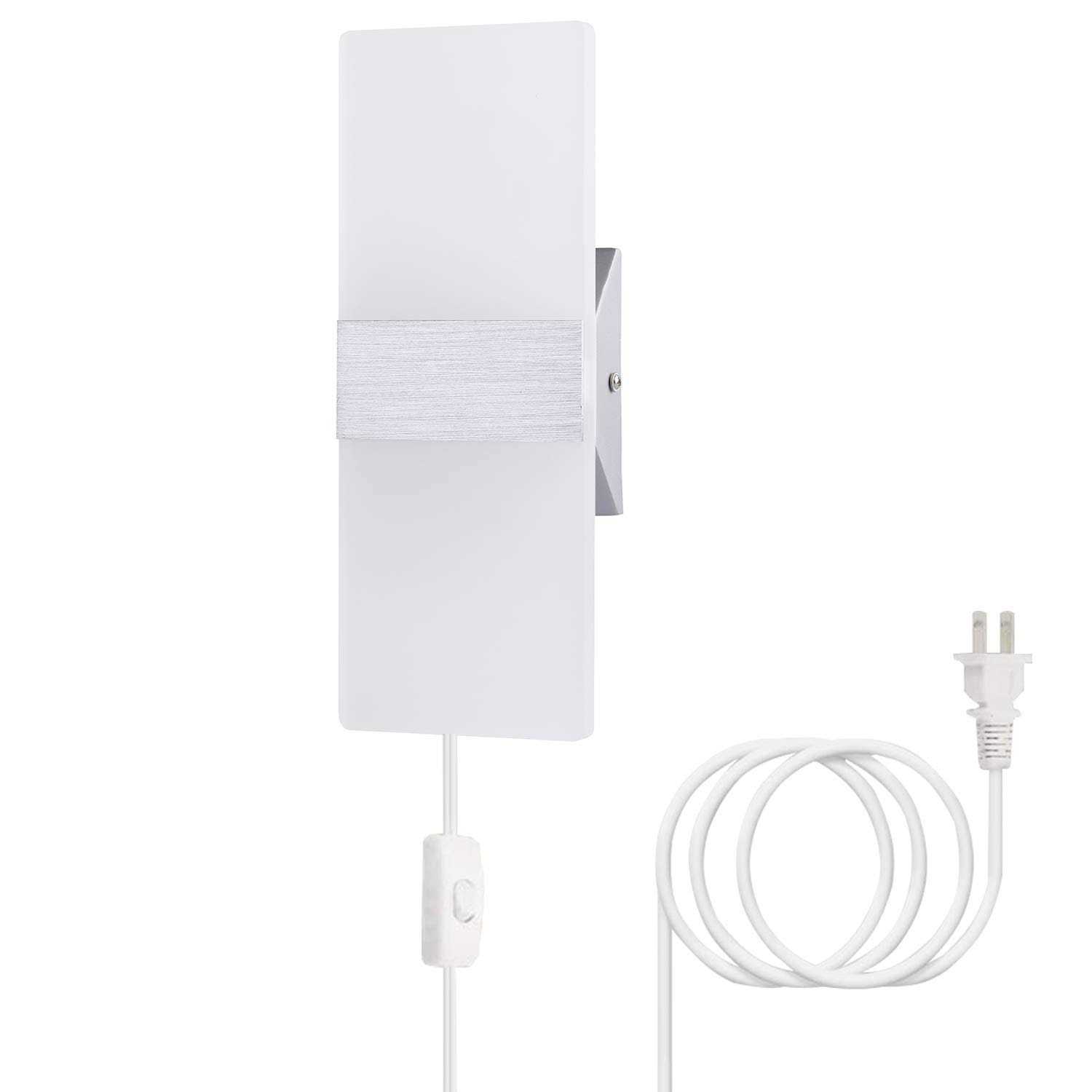 Trlife Wall Sconce Plug in, Modern Wall Sconce 12W Wall Mounted Light 6000k Cool White Acrylic LED Wall Lights with 6FT Plug in Cord and On/Off