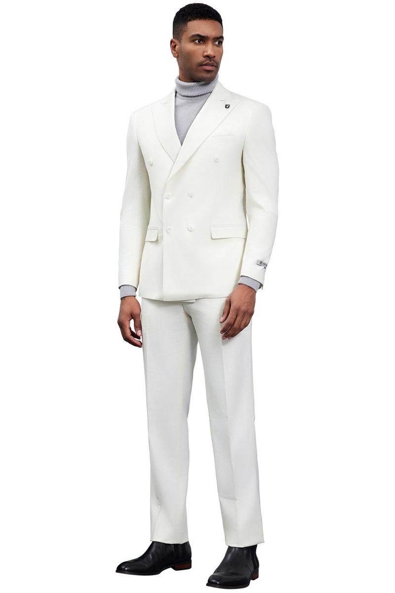 Men’s Designer Stacy Adams Classic Double Breasted Suit in Ivory