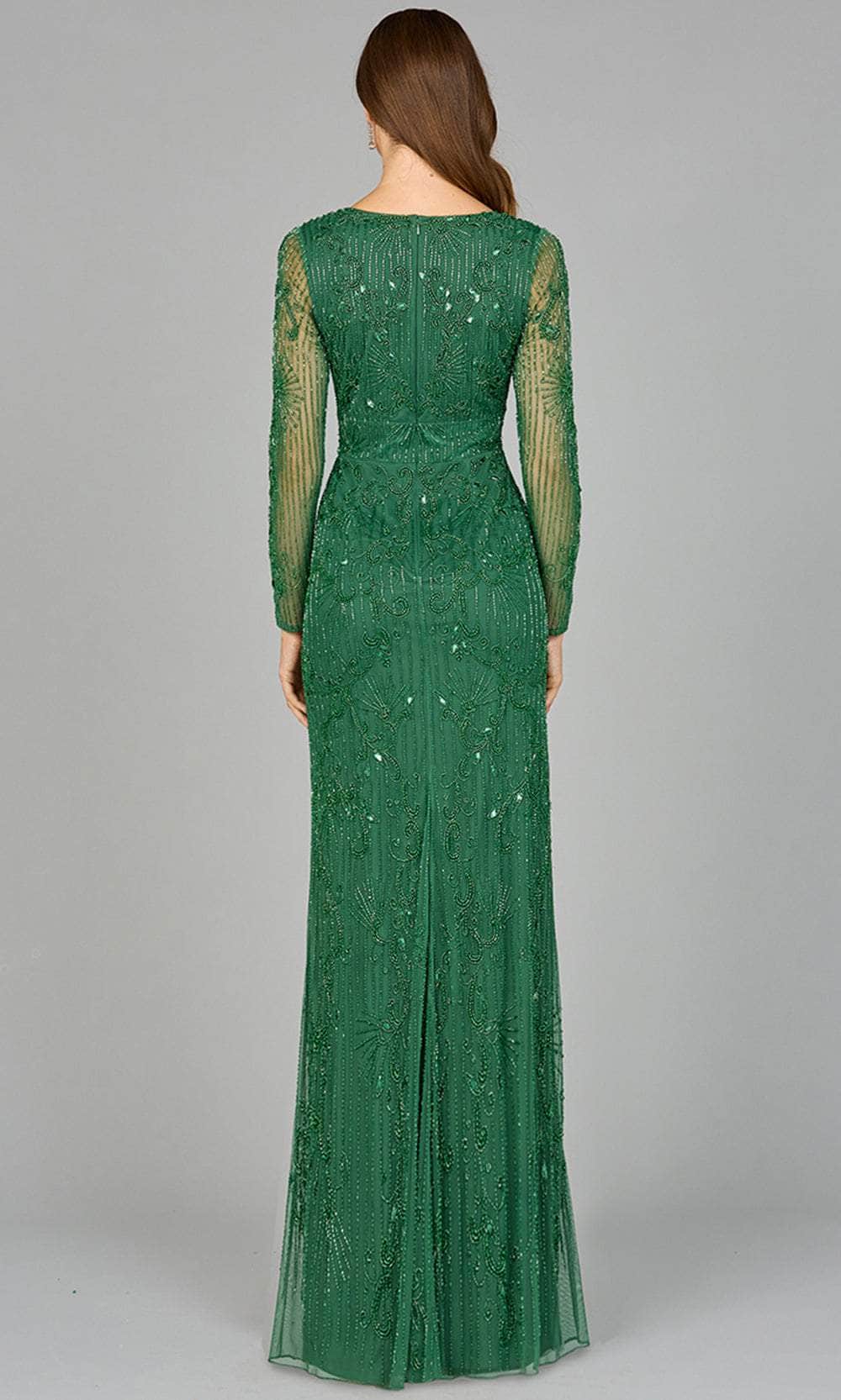 Sheer Sleeve Beaded Evening Dress