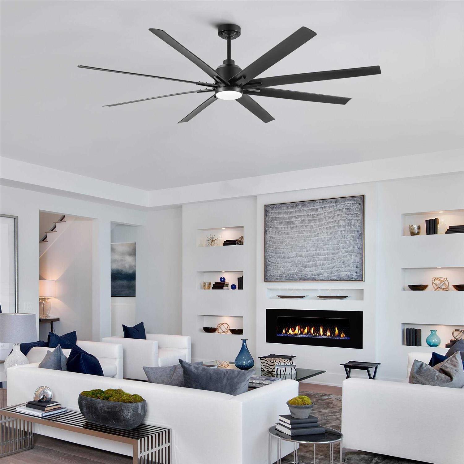 72 in. LED Indoor Matte Black Large Ceiling Fan with Light and Remote Control
