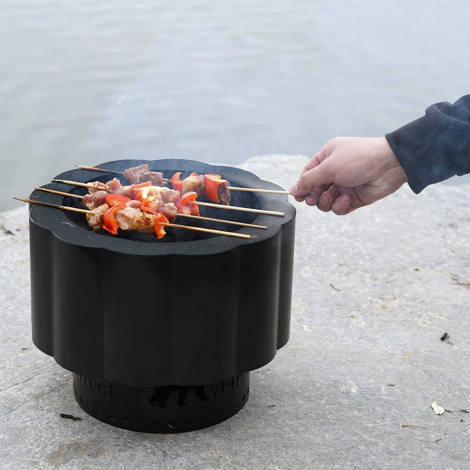 Smokeless Wood Pellet Fire Pit with Detachable Ash Tray 13 Inch Portable Firepit with Carrying Bag