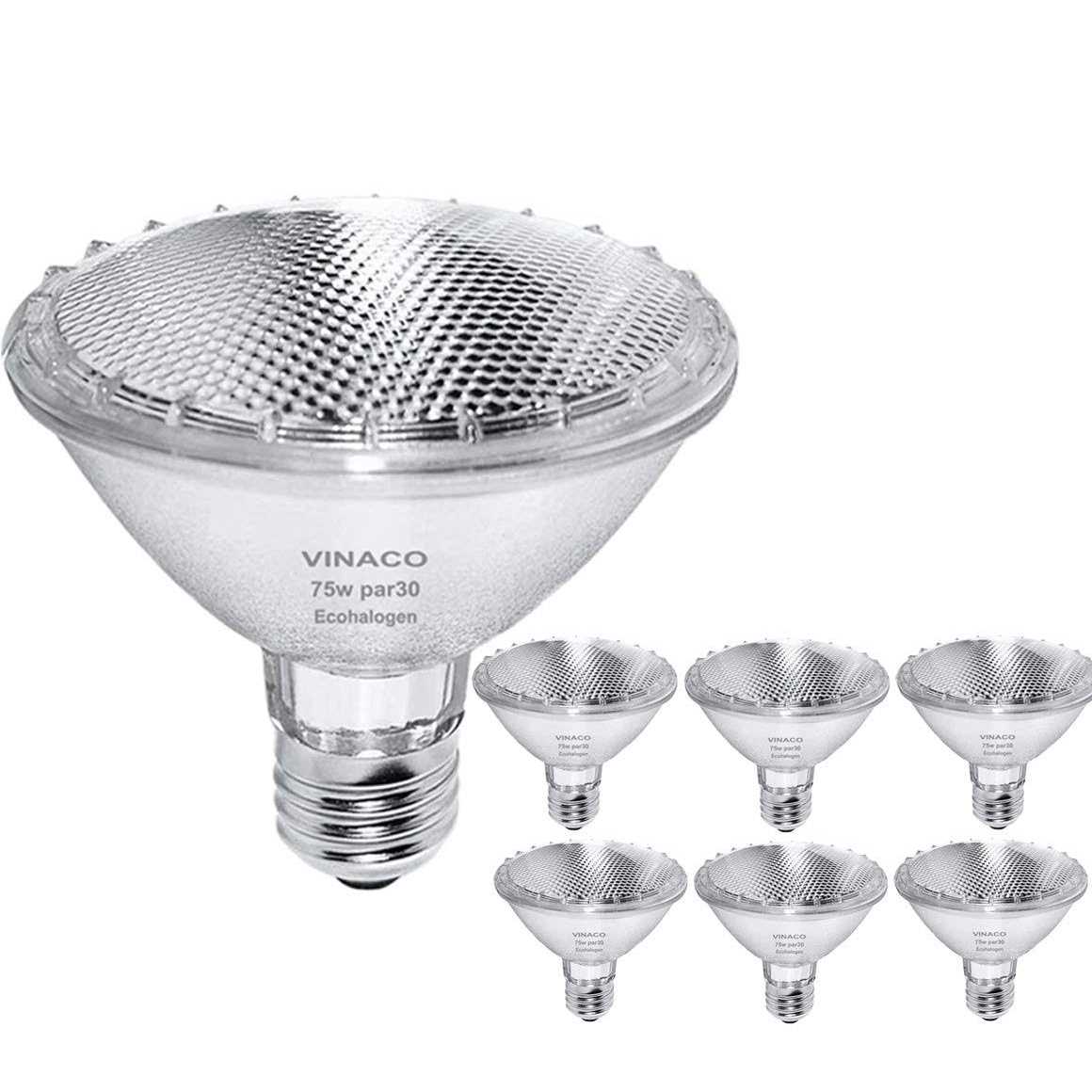 Vinaco Par30 Short Neck 6pcs Par30 75W 120v Halogen Light Bulbs Dimmable. Premium Quality for Long Lasting Life